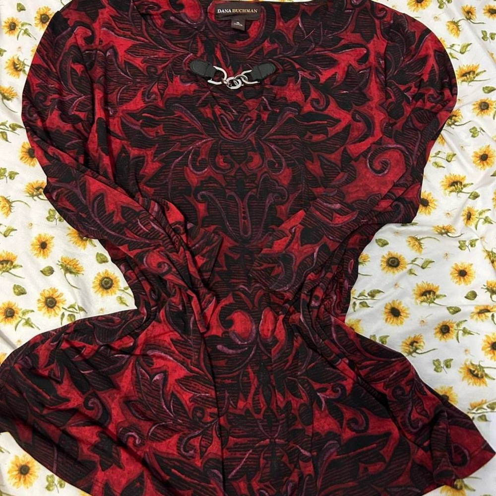 Dana Buchman Burgundy and Black Floral top